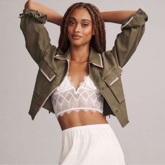 New! Anthropologie Pilcro Army Green Cropped Embroidered Jacket 2515 - Picture 2 of 13